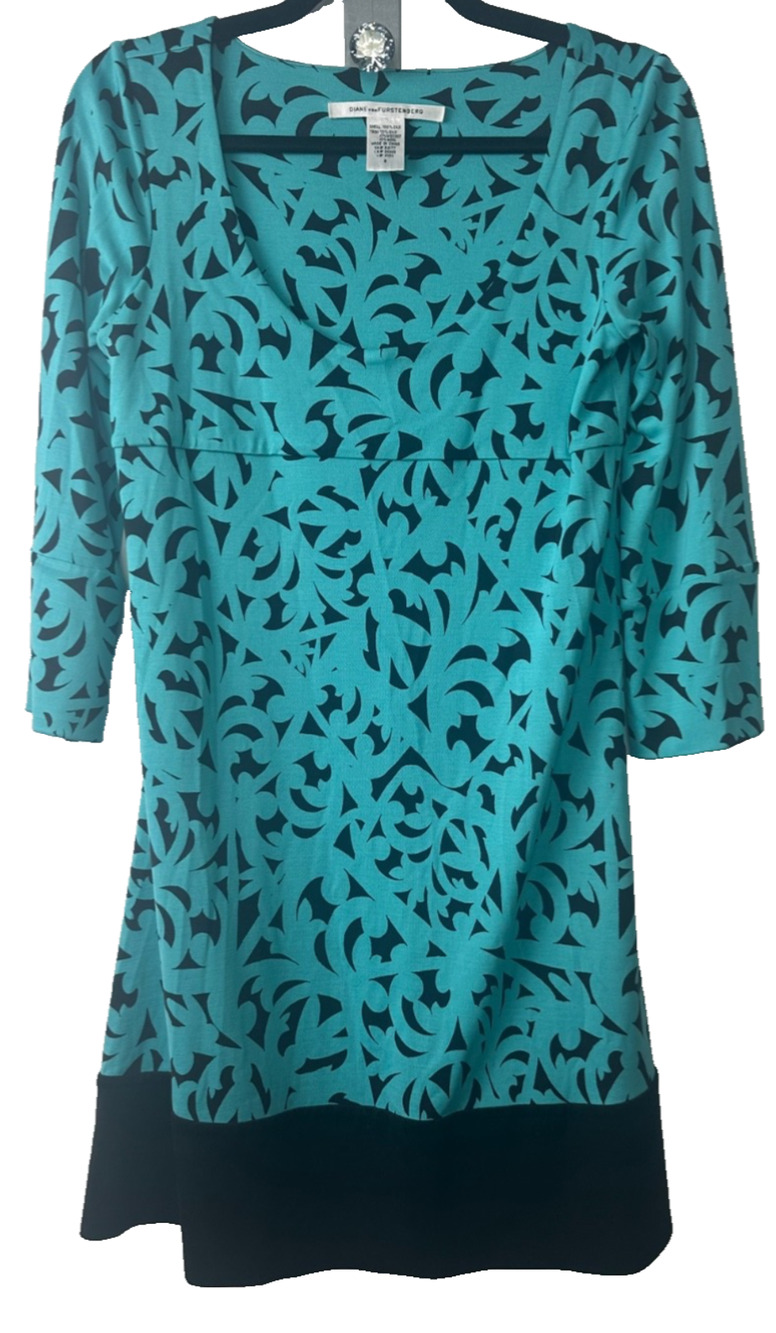 Diane Von Furstenberg Women’s 6 LAETITIA 100% Silk Jersey Aqua Tunic Dress B9